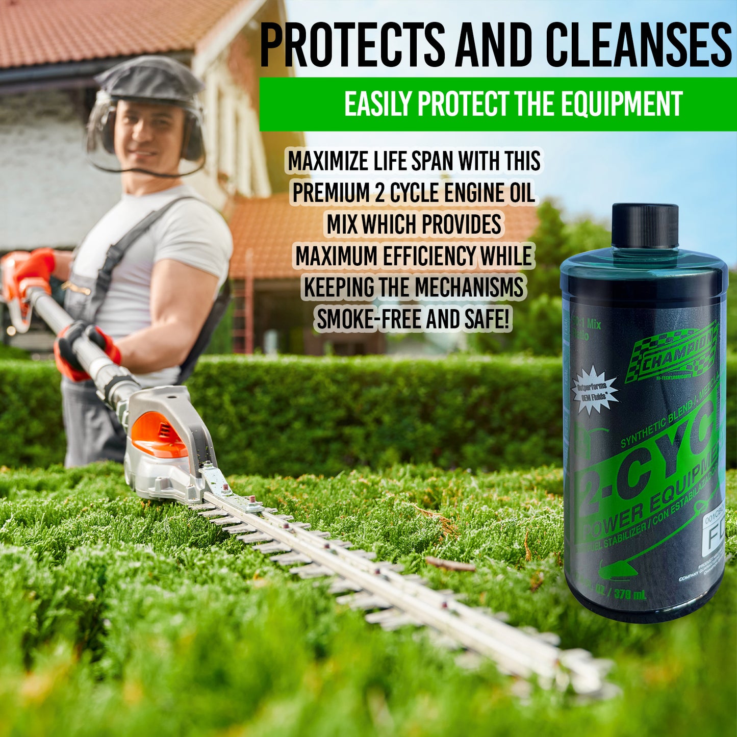 Champion 2 Cycle Engine Oil – Premium Synthetic Power Equipment Oil for Small Gasoline Engines – Fuel Stabilizer for Landscaping Equipment, Exhaust Systems, Spark Plugs – Enhanced Protection