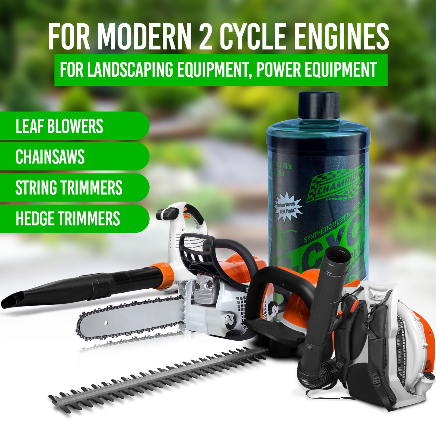 Champion 2 Cycle Engine Oil – Premium Synthetic Power Equipment Oil for Small Gasoline Engines – Fuel Stabilizer for Landscaping Equipment, Exhaust Systems, Spark Plugs – Enhanced Protection