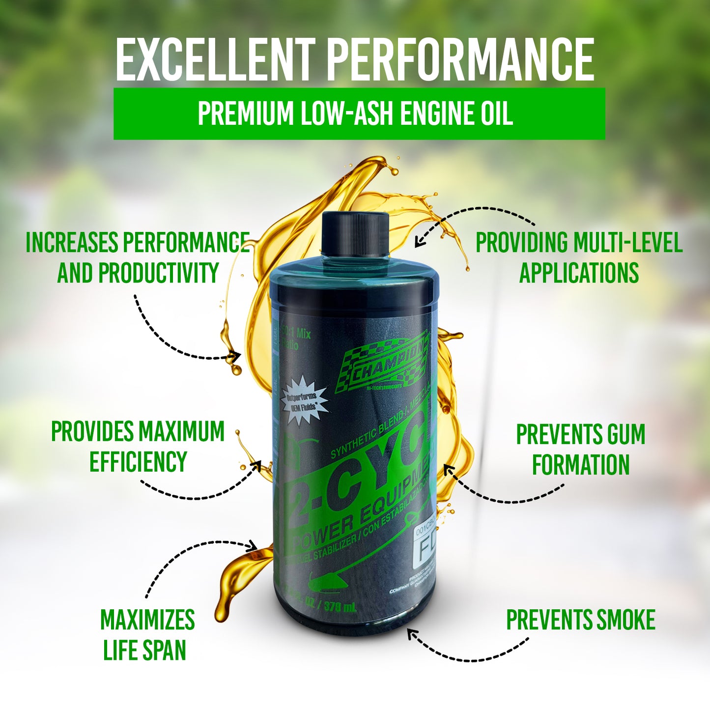 Champion 2 Cycle Engine Oil – Premium Synthetic Power Equipment Oil for Small Gasoline Engines – Fuel Stabilizer for Landscaping Equipment, Exhaust Systems, Spark Plugs – Enhanced Protection