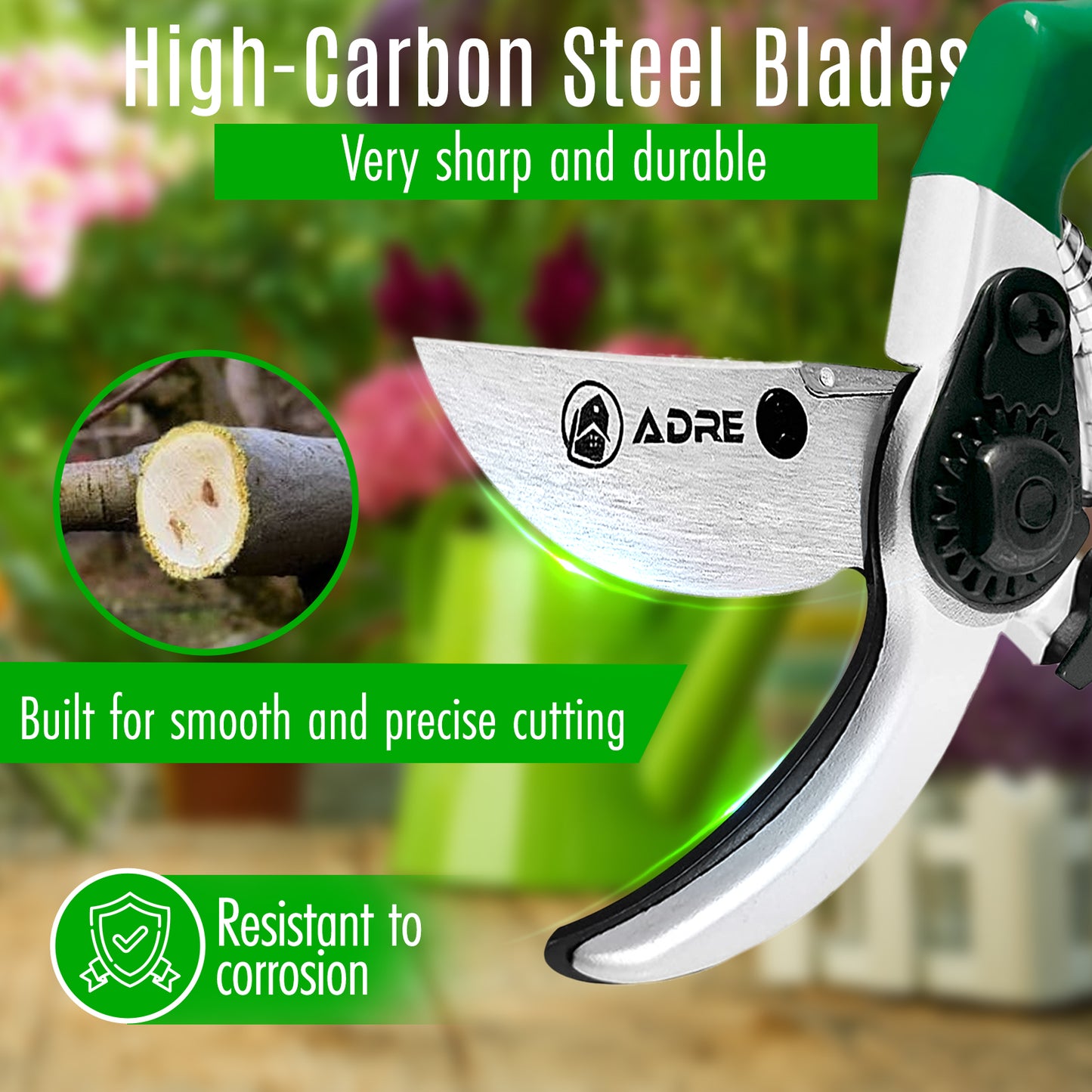 Adre Bypass Garden Pruning Shears – 8-inch Professional Pruning Shears for Gardening – High Carbon Steel Garden Clippers with Non-Slip Handles – Sharp Hand Pruners for Small Branches, Pruning Trimming